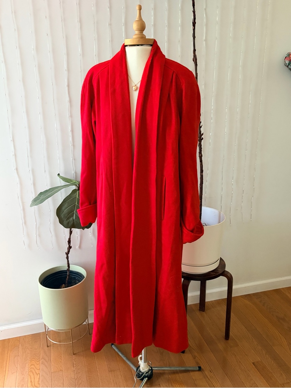 Vintage 90’s Northern Style 100% Wool Red Duster Coat | Longline Statement Coat